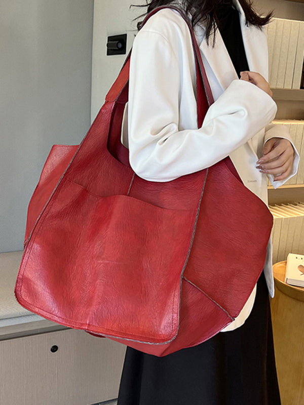 Chic Und Stil | Simple Large Bag Soft Leather Large Capacity One Shoulder Portable Tote Bag