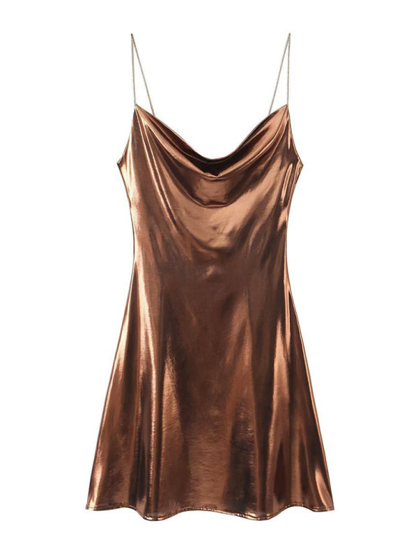 Lune London | Deep Back Neckline Metallic Straps Dress