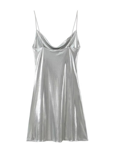 Amarae | Deep Back Neckline Metallic Straps Dress