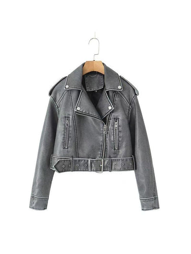 Amarae | Leather Lapel Cropped Jacket with Belt