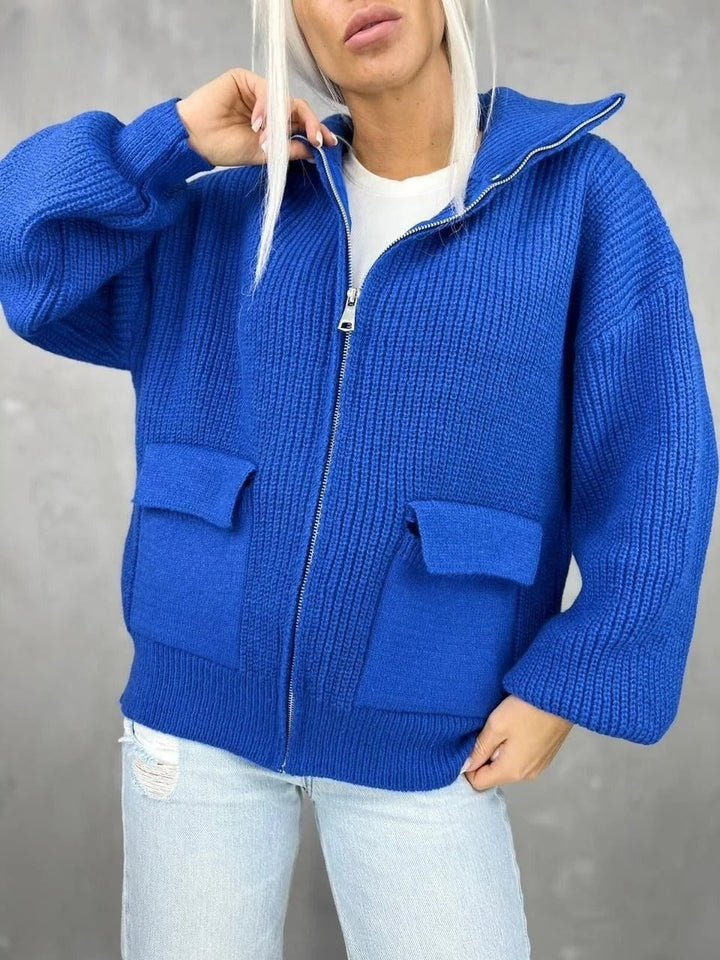 Lune London | Jacket - Knit Fabric - Loose Fit - Ribbed Structure - Zipper - Pockets