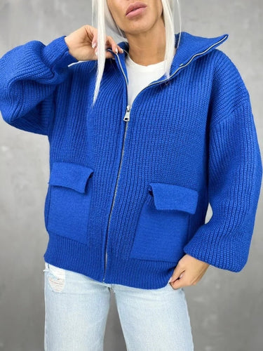 Amarae | Jacket - Knit Fabric - Loose Fit - Ribbed Structure - Zipper - Pockets