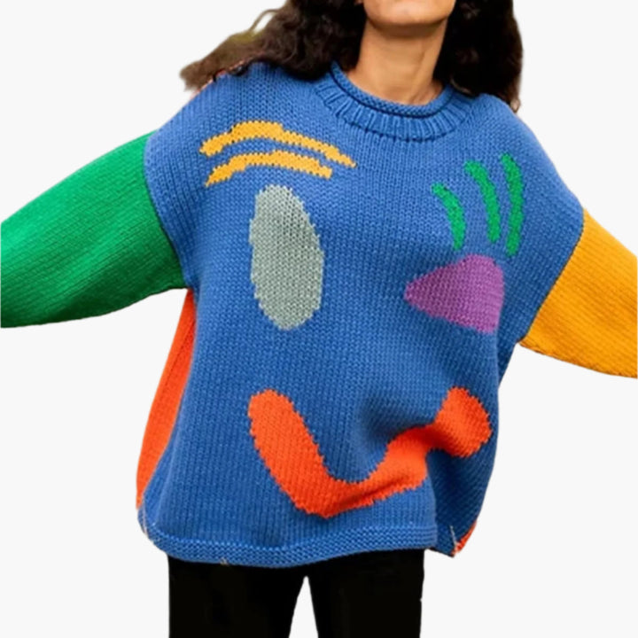 Lune London | Knitted artist style sweater - Casual sweater with abstract face pattern