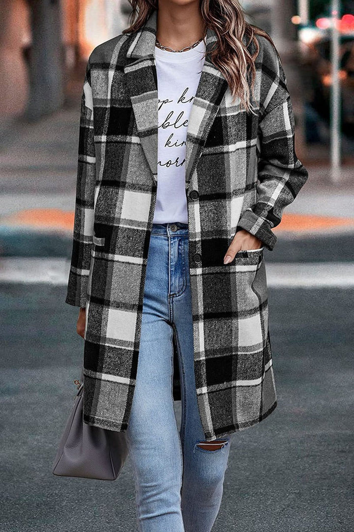 Amarae | Coat - Plus Size Fit - Wool Texture - Houndstooth Pattern - With Button Closure