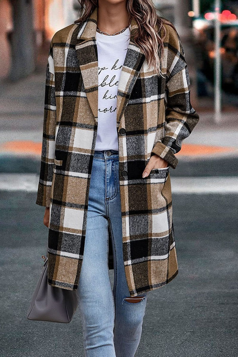 Amarae | Coat - Plus Size Fit - Wool Texture - Houndstooth Pattern - With Button Closure