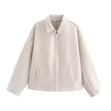 Amarae | Jacket - Loose Fit - Wool Texture - Zipper - Cut-Out Collar - Casual Style