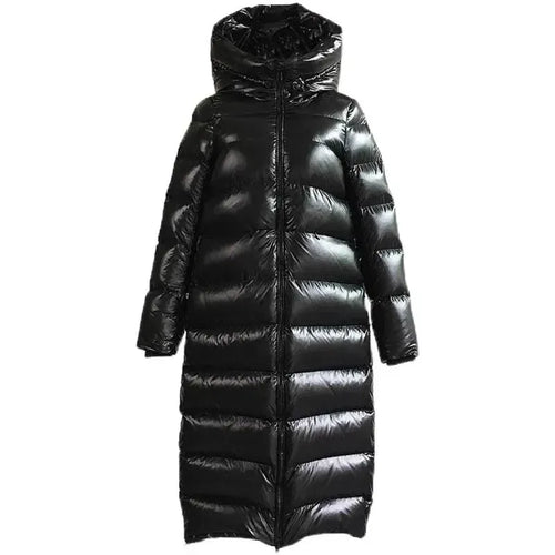 Amarae | Long Down Jacket Casual Cut Hood Water-Repellent Glossy Finish