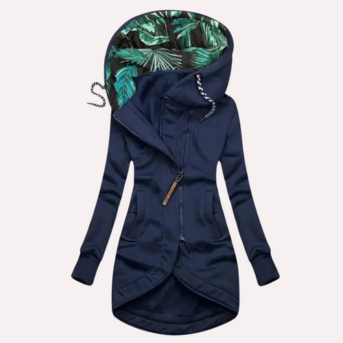 Amarae | Jacket - Slim Fit - Soft Fleece - Printed Hood - Asymmetric Zipper