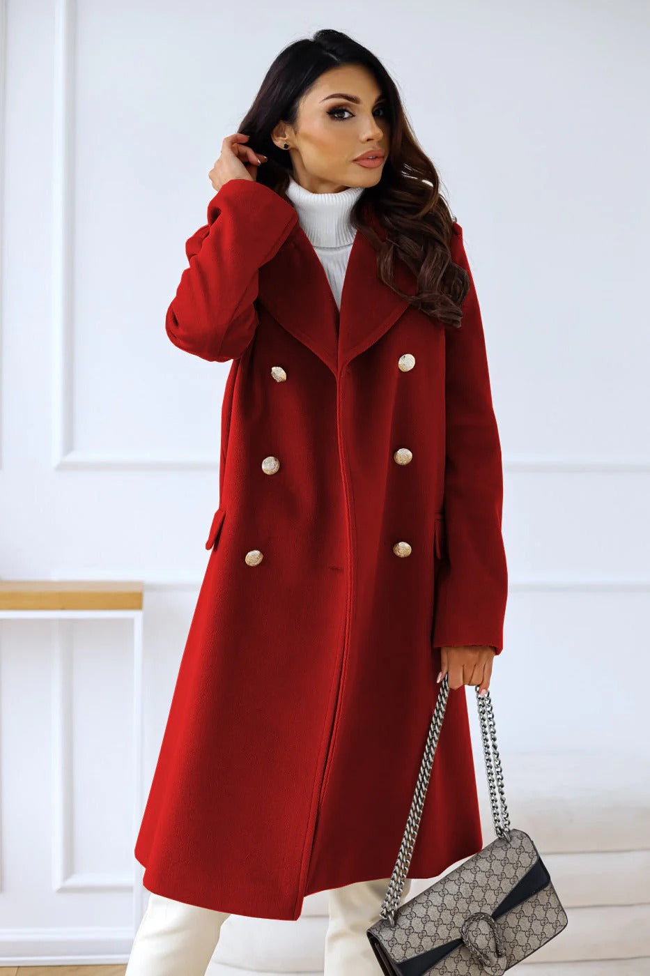 Amarae | longer coat - tailored fit - wool feel - double-breasted - classic lapel