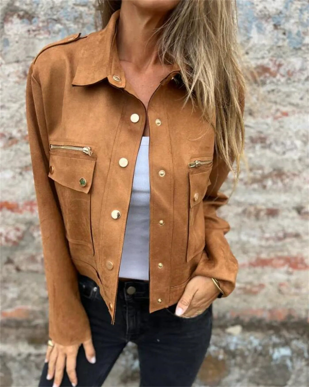 Amarae | Jacket - Structured Fit - Soft Suede - Classic Collar - Zipper