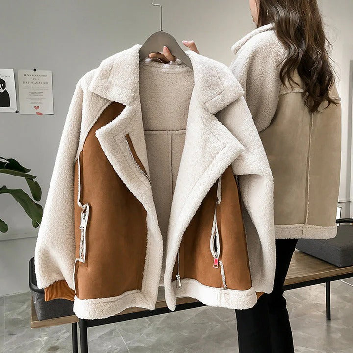 Amarae | Coat - Oversized Fit - Soft Teddy Look - Lapel Collar - Zipper Pockets