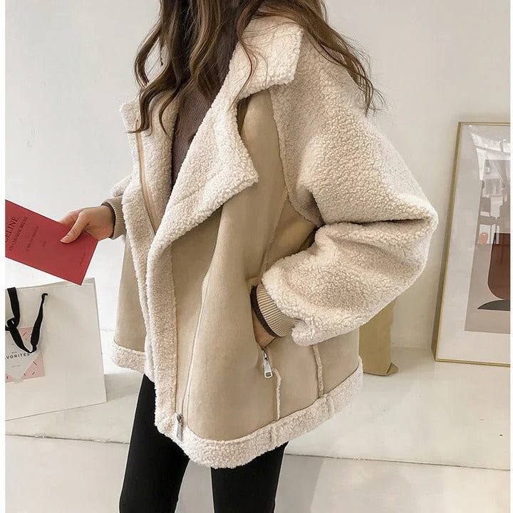 Amarae | Coat - Oversized Fit - Soft Teddy Look - Lapel Collar - Zipper Pockets