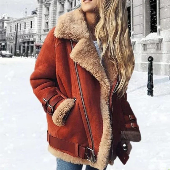 Amarae | Jacket - Plus Size - Faux Suede - Sheepskin Lining - Asymmetric Zipper