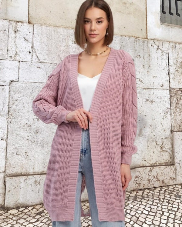 Amarae | Knitted coat - Plus size - Cable knit sleeves - Long open front