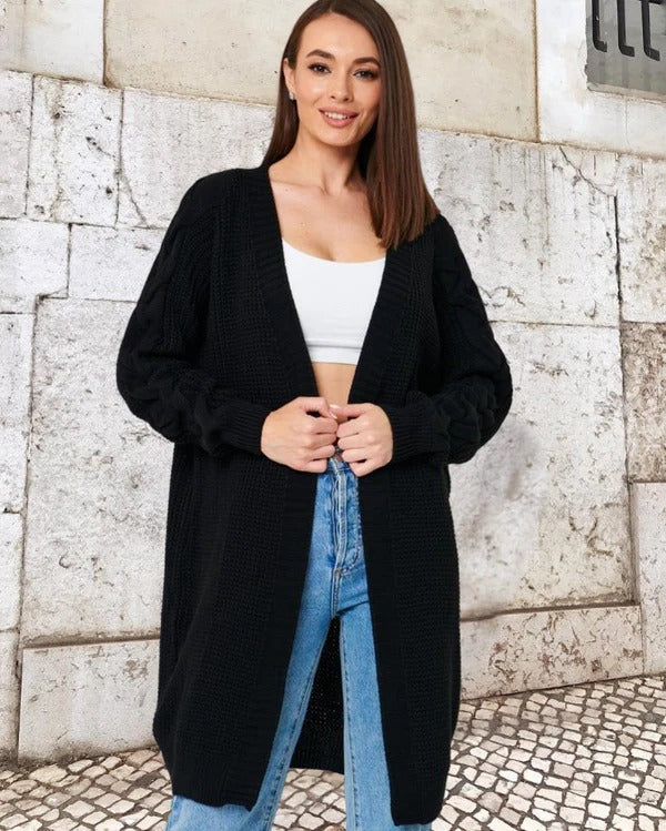 Amarae | Knitted coat - Plus size - Cable knit sleeves - Long open front