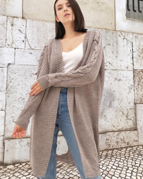 Amarae | Knitted coat - Plus size - Cable knit sleeves - Long open front