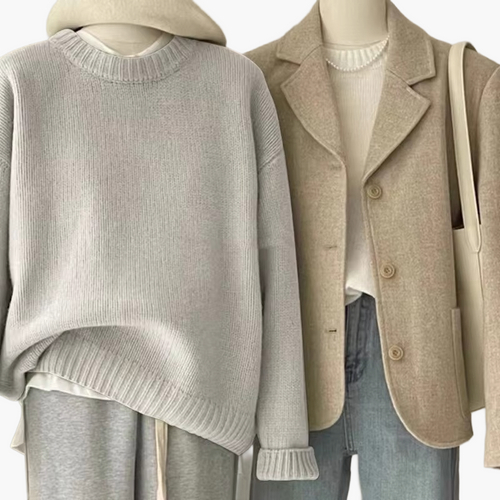Amarae | Casual Japanese Retro Style Set - Knit Sweater and Blazer for Everyday and Leisure