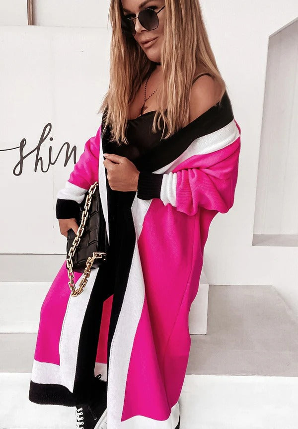 Amarae | Coat - Knit Design - Oversized Fit - Open Front - Full Length - Wide Collar