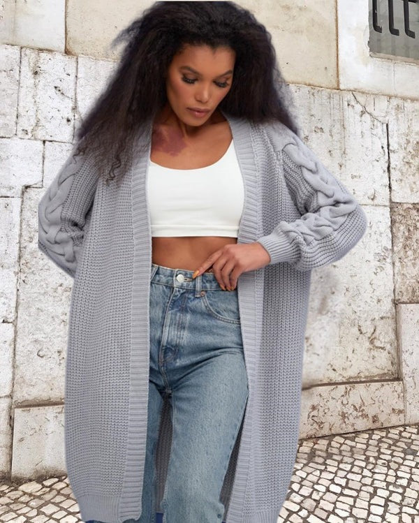 Amarae | Knitted coat - Plus size - Cable knit sleeves - Long open front