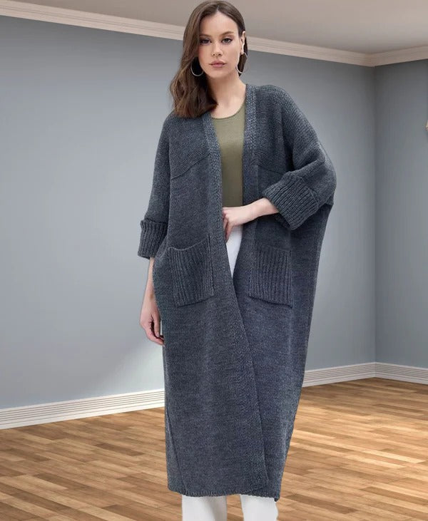 Lune London | Knit Coat - Oversized Fit - V-Neck - Long Sleeves with Pockets