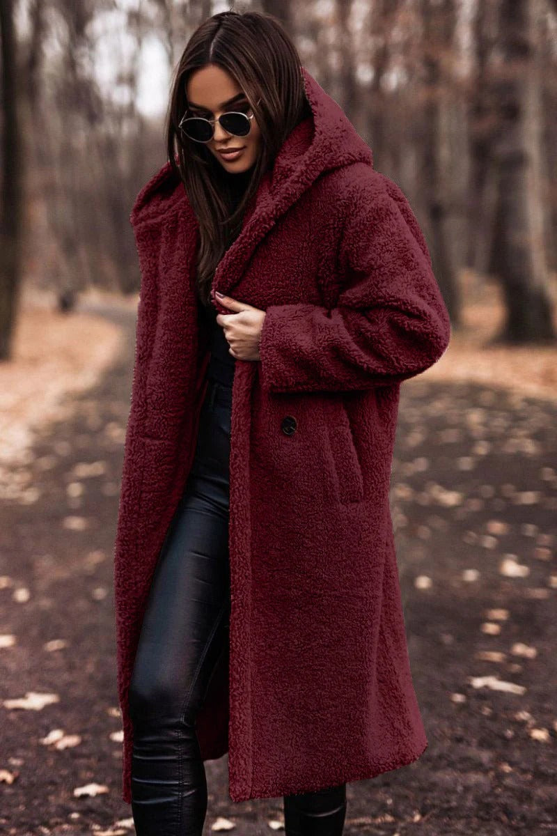 Amarae | Teddy Coat - Plus Size - Soft Fleece - Hood - Long Open Front