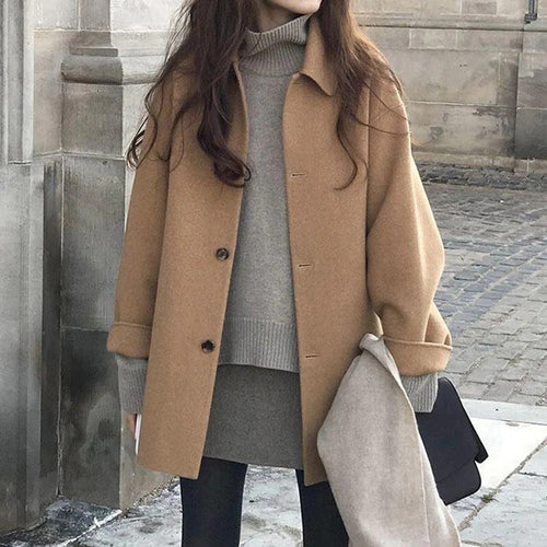 Amarae | Jacket - Wool - Loose Fit - Hip Length - Button Closure - Classic Collar