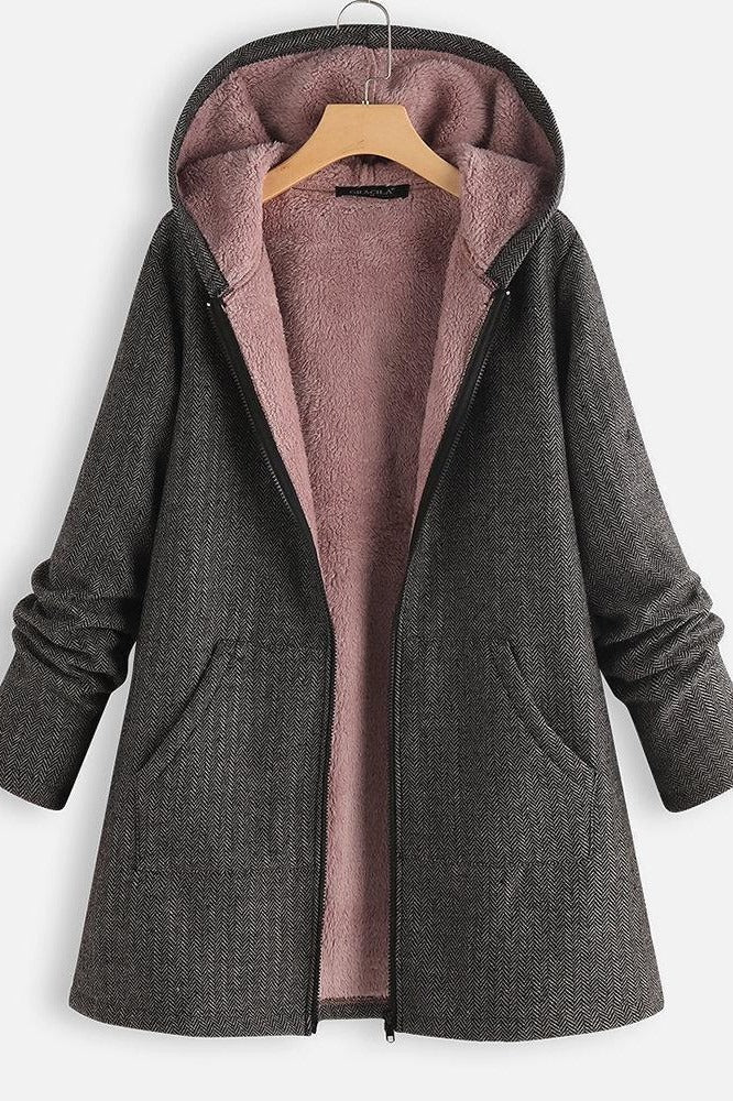 Lune London | Coat with Hood - Oversized Fit - Fleece Lining - Zipper - Mid-Length Casual