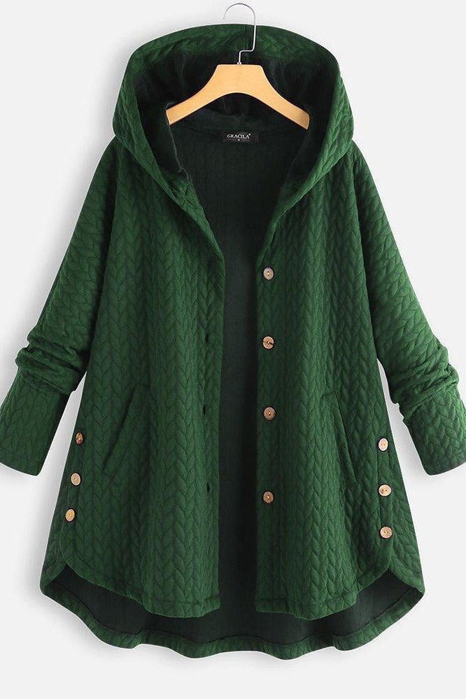 Lune London | Coat with hood - A-line cut - Quilted wool - Button closure - Midi length