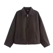 Amarae | Jacket - Loose Fit - Wool Texture - Zipper - Cut-Out Collar - Casual Style