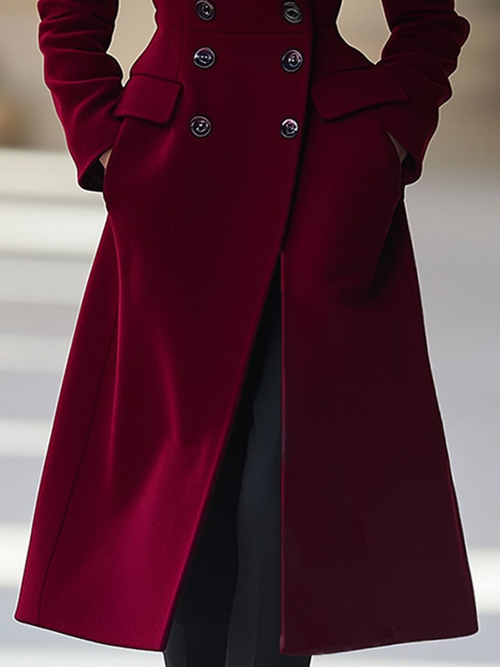 Amarae | Coat Elegant Burgundy Coat with Double-Breasted Button Closure and Lapel Collar