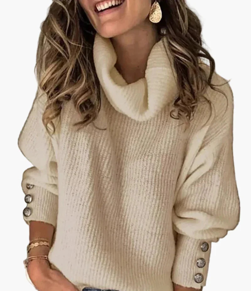 Lune London | Turtleneck sweater with button details - Trendy casual knit sweater