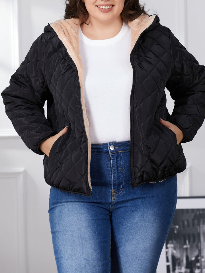 Lune London | Plus Size Color Combination Quilted Jacket with Hood