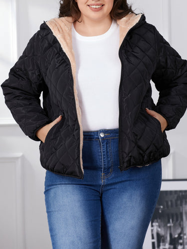 Amarae | Plus Size Color Combination Quilted Jacket with Hood