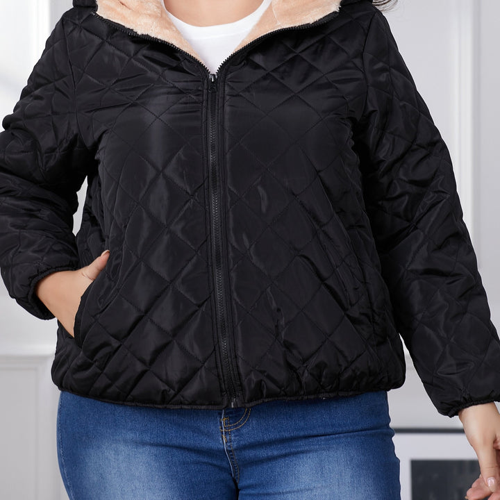 Lune London | Plus Size Color Combination Quilted Jacket with Hood
