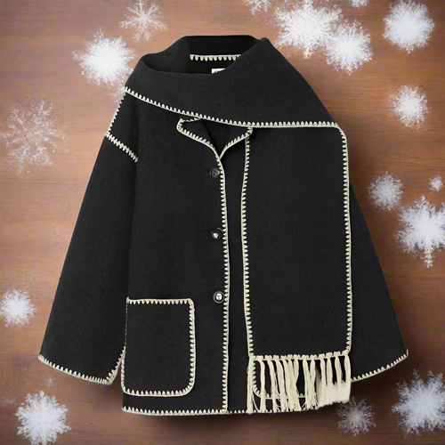 Amarae | Wool coat - Loose cut - Button closure with decorative seam - Incl. scarf