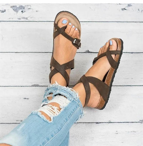 Amarae | Leather Flat Sole Sandals Flip Flop Belt Buckle Rome Style
