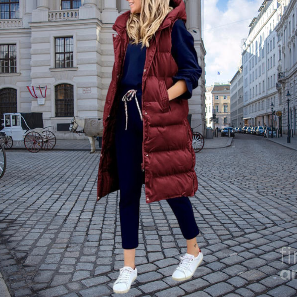 Amarae | Longer Padded Gilet with Hood and Pockets