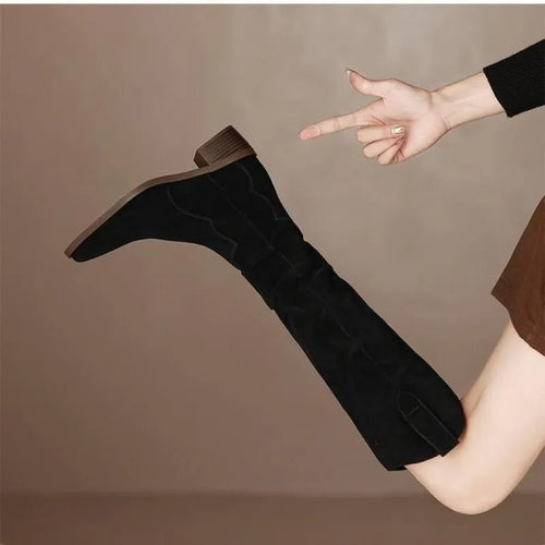 Amarae - Vintage Suede Boots with Ruffles