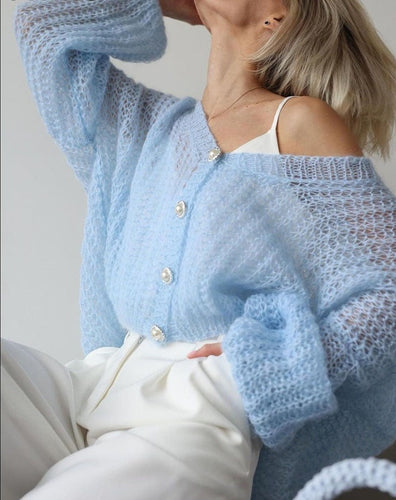 Amarae | Light Blue Cardigan with Pearl Buttons