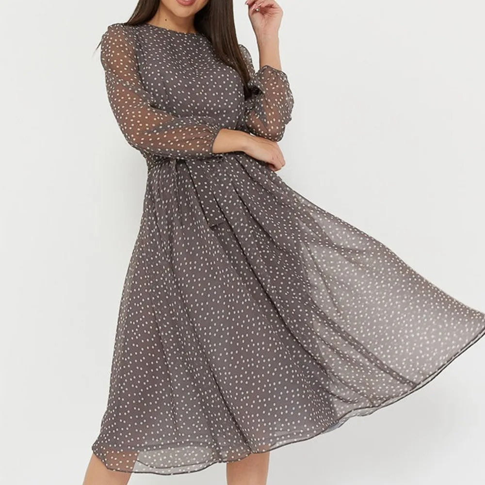Lune London | Stylish midi dress made of mesh with polka dot pattern