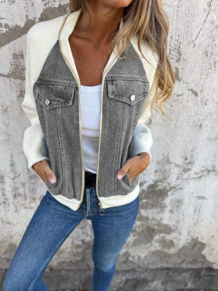 Amarae | Modern jacket with zipper and denim front