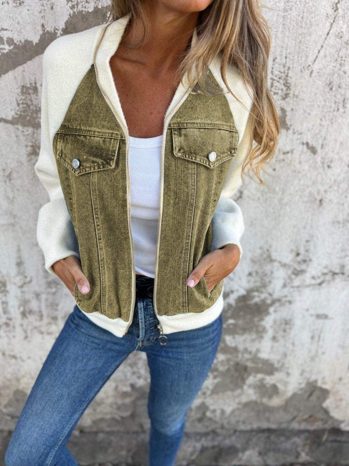 Amarae | Modern jacket with zipper and denim front