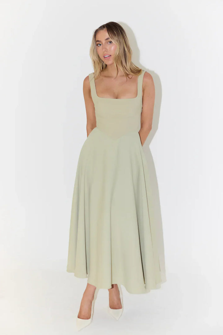 Lune London | Midi Dress with High Waist and Square Neckline