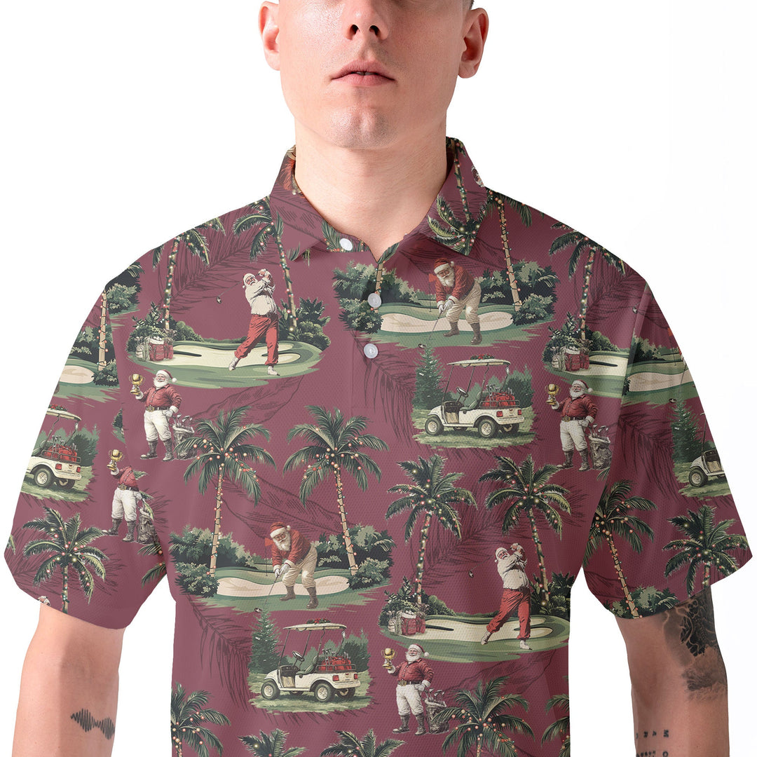 Lune London | Men Maroon Santa Golf Playing Polo Christmas Shirts
