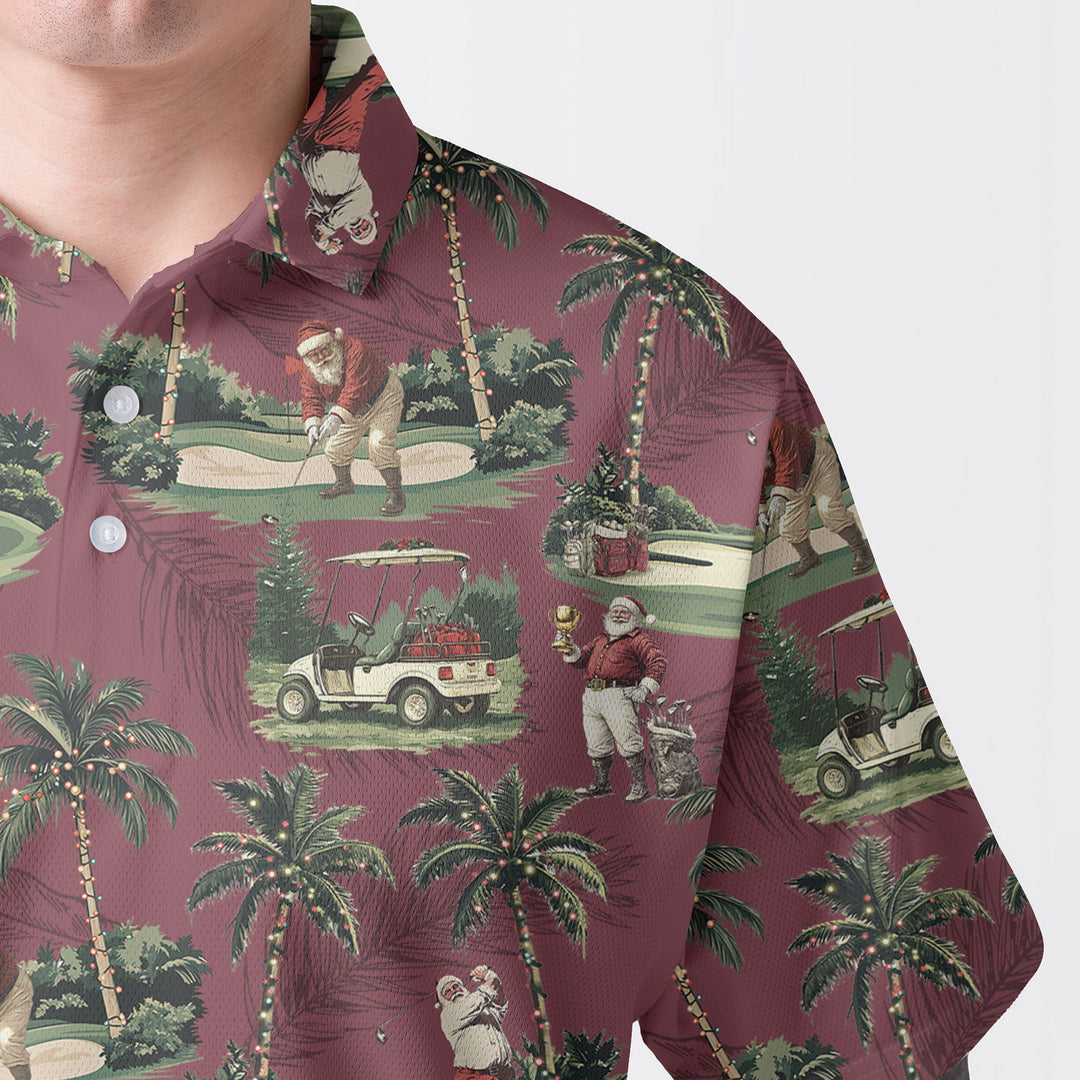 Lune London | Men Maroon Santa Golf Playing Polo Christmas Shirts