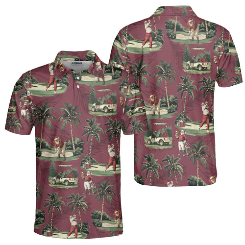 Amarae | Men Maroon Santa Golf Playing Polo Christmas Shirts