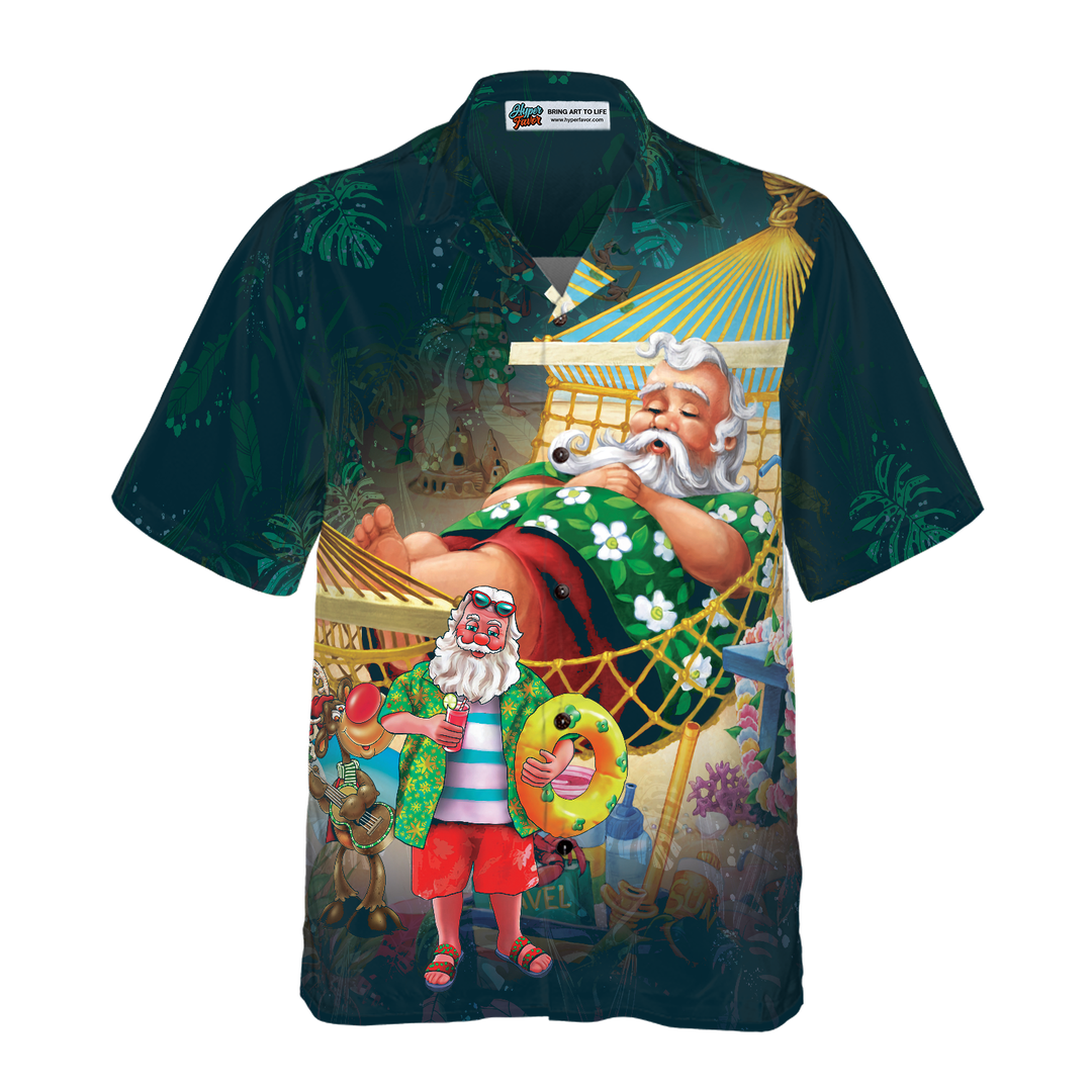 Lune London | Christmas Hawaiian shirts Hyperfavor, short sleeve Santa Claus beach shirt, Christmas gift idea for men and women