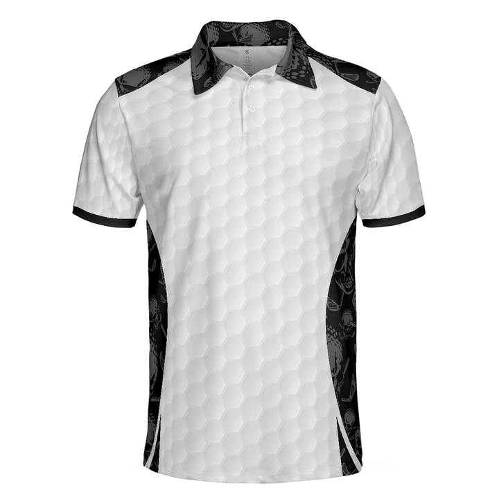Lune London | Grip It Rip It Sip It White Golf Polo, Skull Pattern Shirt for Christmas, Spooky Gift Idea for Golfers