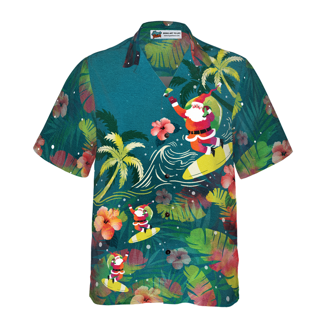 Lune London | Hyperfavor Christmas Hawaiian Shirts for Men and Women, Surfing Santa Hawaiian Button-Up Short Sleeve Shirt