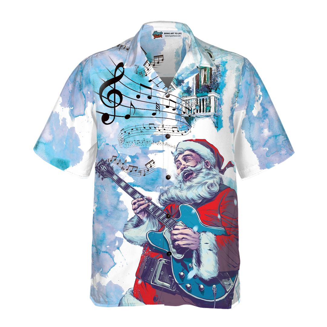 Lune London | Christmas Hawaiian Shirts Hyperfavor, Santa Claus short sleeve guitar music pattern shirt, Christmas gift shirt ideas for men and women
